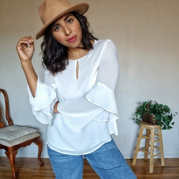 INGRID WHITE RUFFLE SLEEVE TOP - Picture 3 of 5